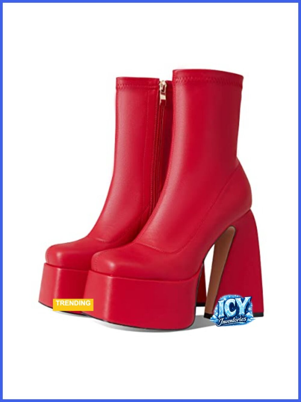 Women's Mid Calf Square Toe Chunky Platform Boots Side Zipper Ankle Booties